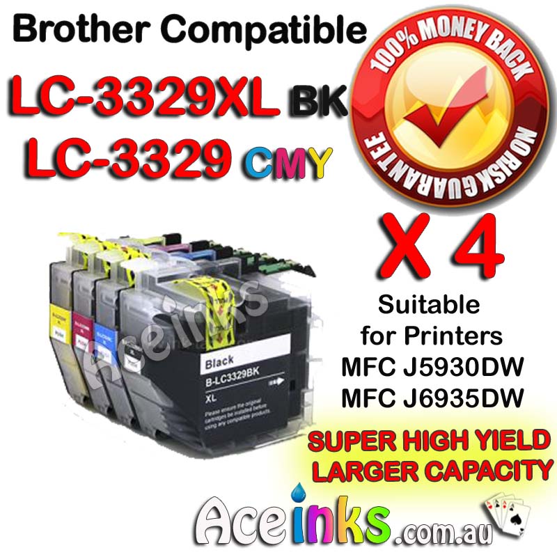 Value Pack 4 Combo Compatible Brother LC3329 BK + C M Y Set